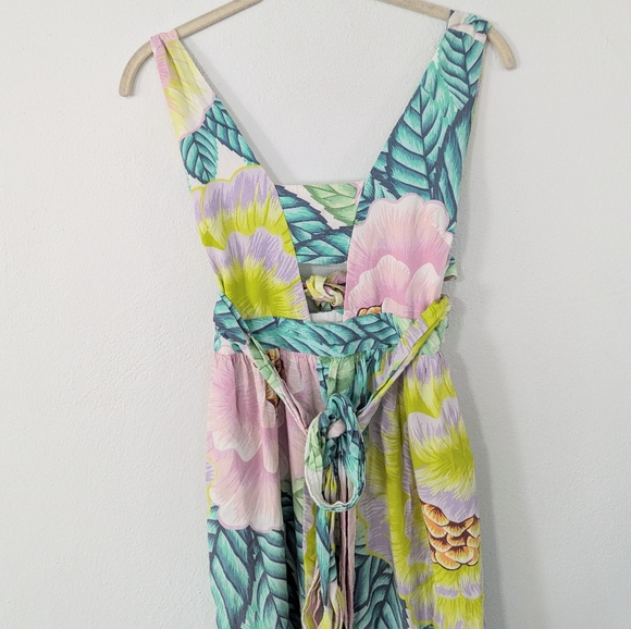 Mara Hoffman Cutout Jumpsuit Tie Waist Floral Print Tapered Flora Stone 2 - Picture 2 of 11